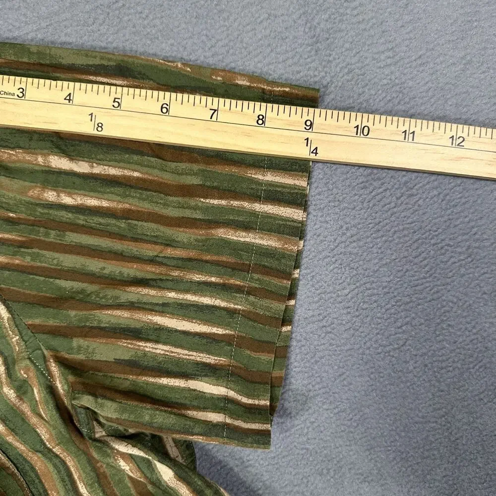 Banana Republic Button-Down Short Sleeve Shirt Mens Green Striped Slim Fit Large